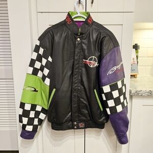 Vintage 90's Rare Multicolor Jeff Hamilton Baja Racing Leather Jacket Small